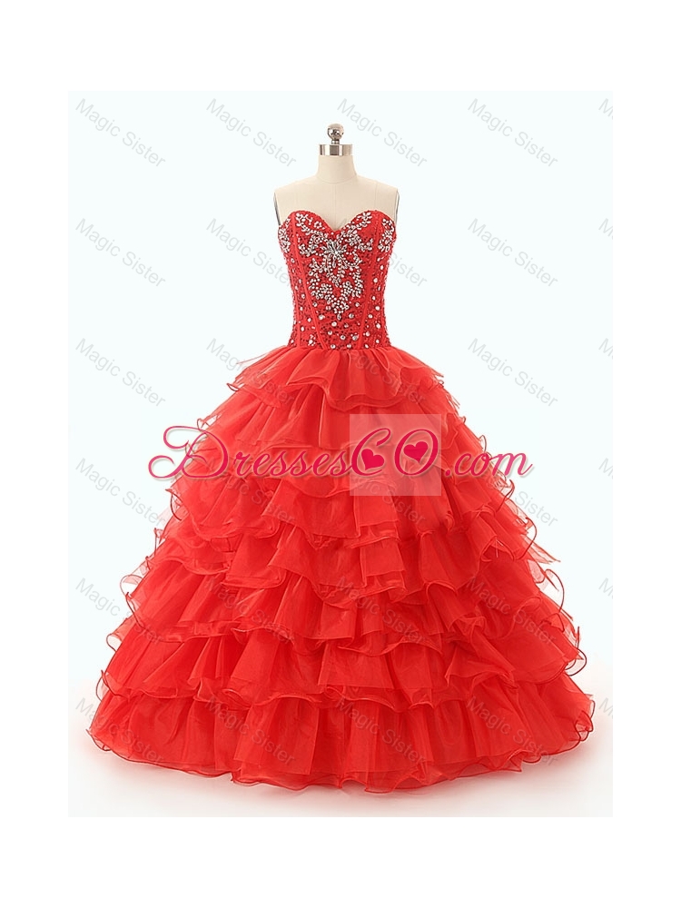 Popular Beaded and Ruffled Layers Quinceanera Dress in Red