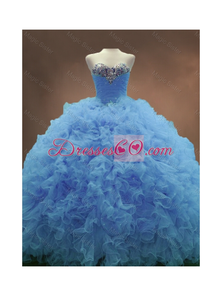 Popular Ruffles and Beaded Quinceanera Gowns in Blue