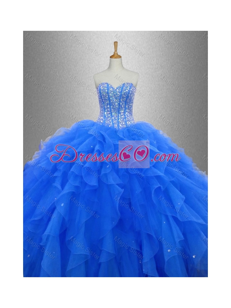 Fashionable Discount Beaded and Ruffles Sweet 16 Gowns in Blue