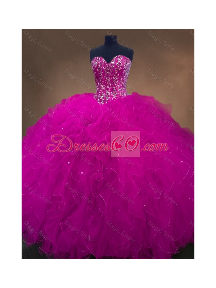 Popular Beaded Fuchsia Sweet Sixteen Dress with Sweetheart