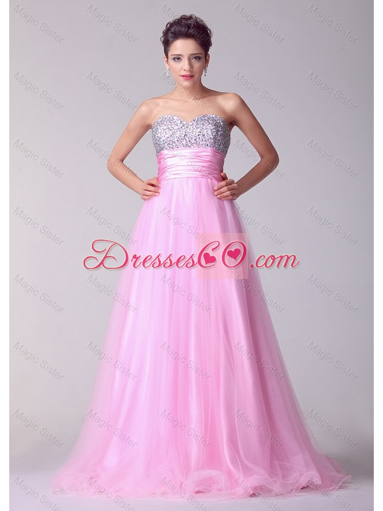 Pretty Princess Rose Pink Prom Dress with Brush Train