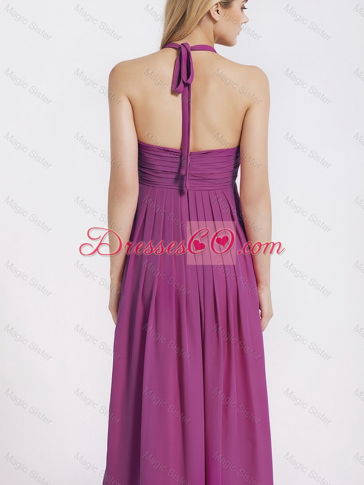 Exquisite Halter Top Fuchsia Prom Dress with Ruching
