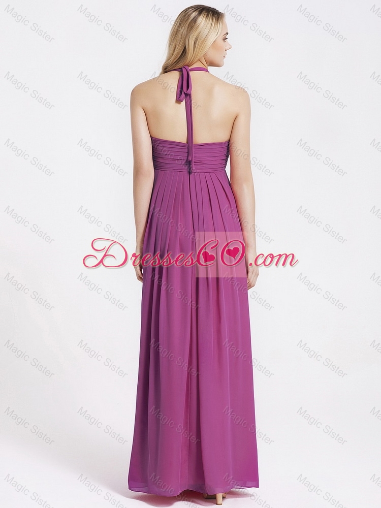 Exquisite Halter Top Fuchsia Prom Dress with Ruching
