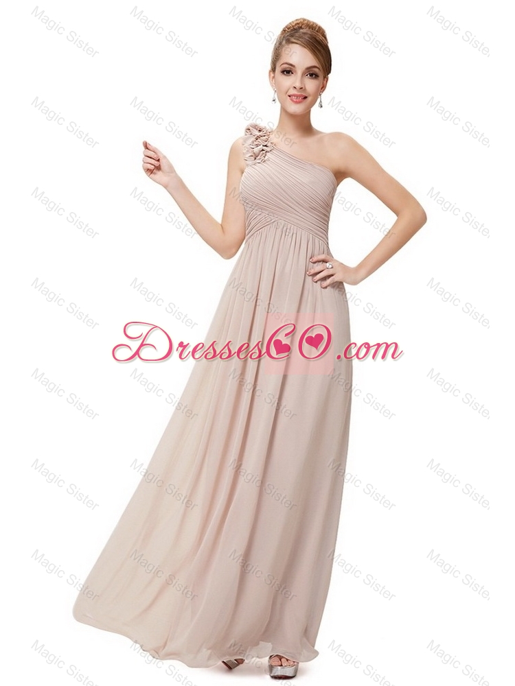 Beautiful Ruched Champagne Prom Dress with One Shoulder