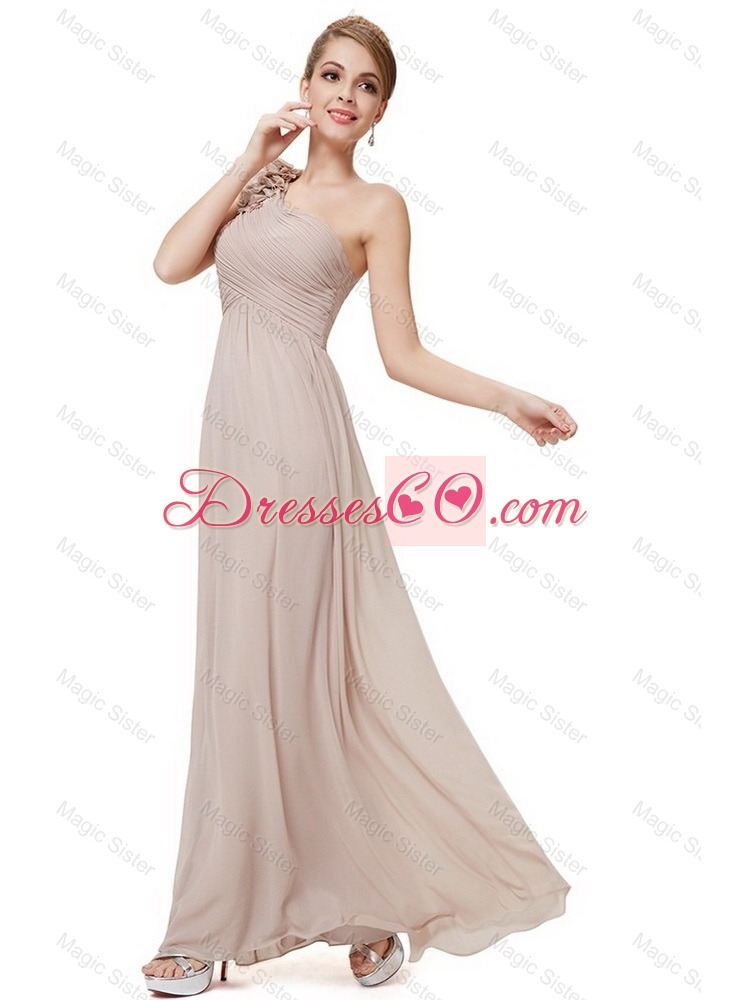 Beautiful Ruched Champagne Prom Dress with One Shoulder