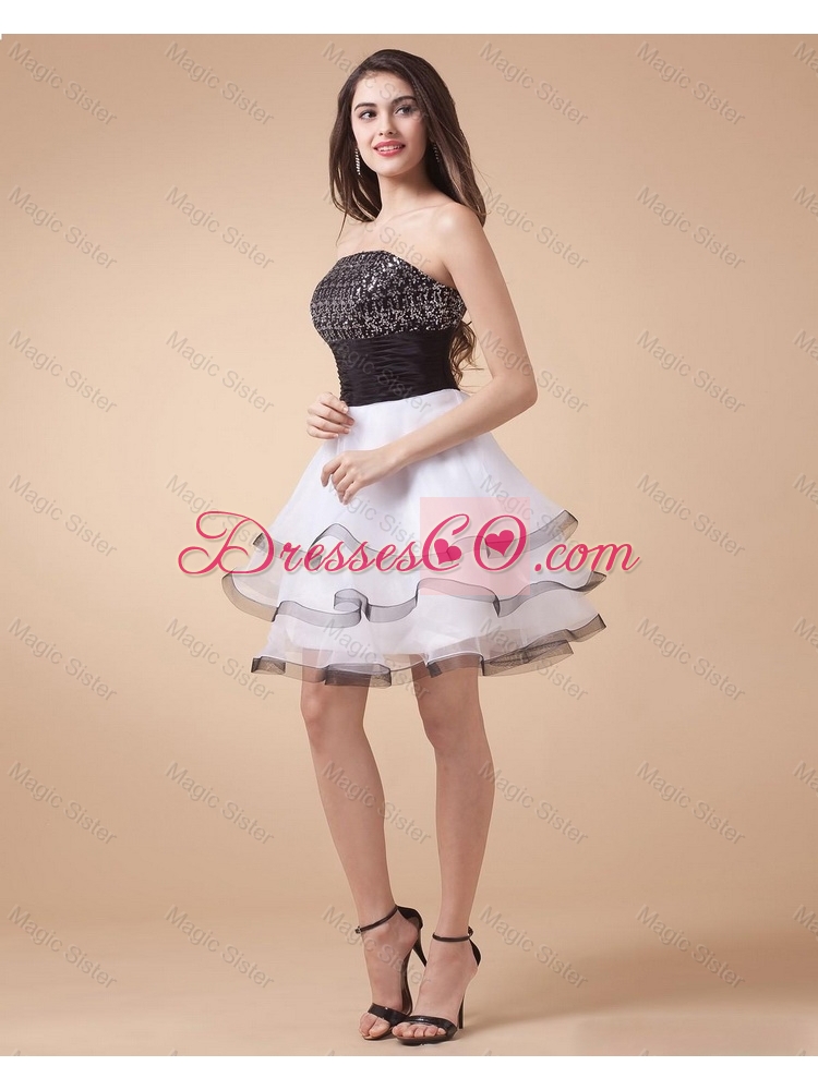 Beautiful Sequined White and Black Prom Dress with Mini Length