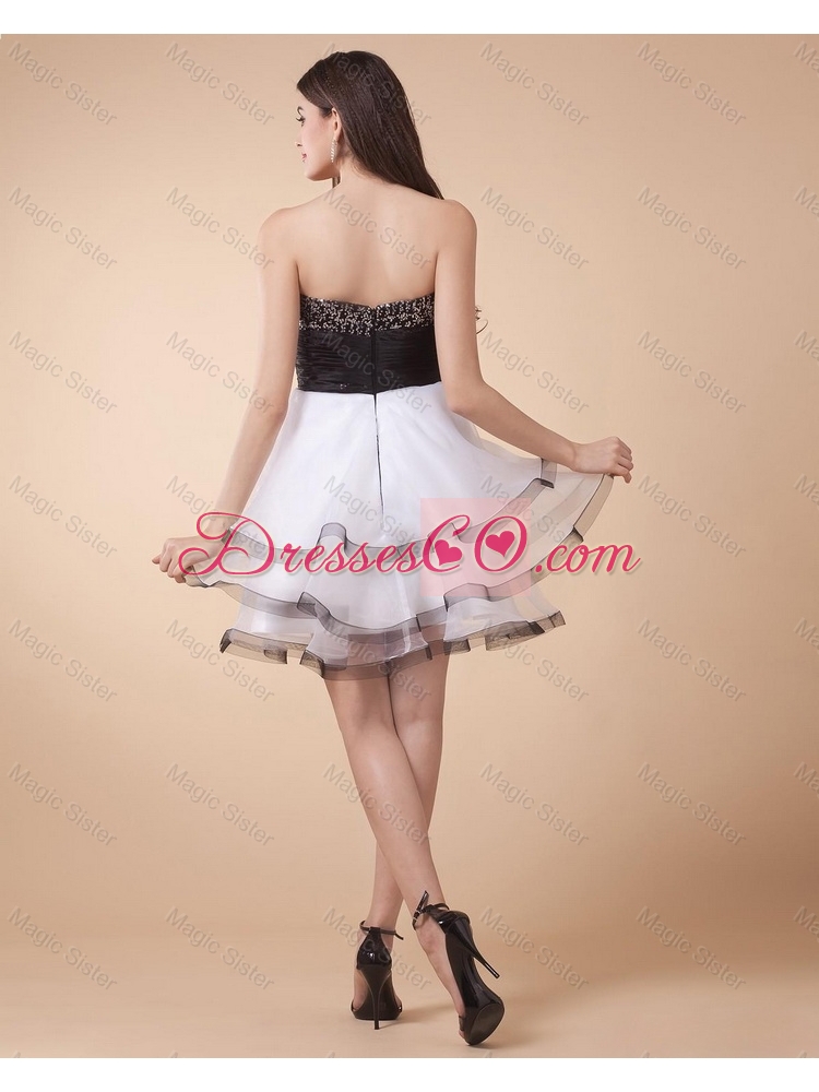 Beautiful Sequined White and Black Prom Dress with Mini Length