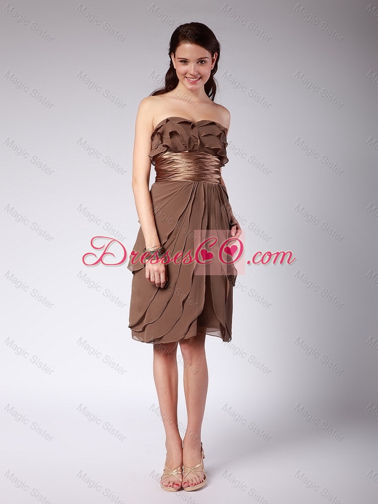 Elegant Ruffles and Belt Short Prom Dress in Brown for
