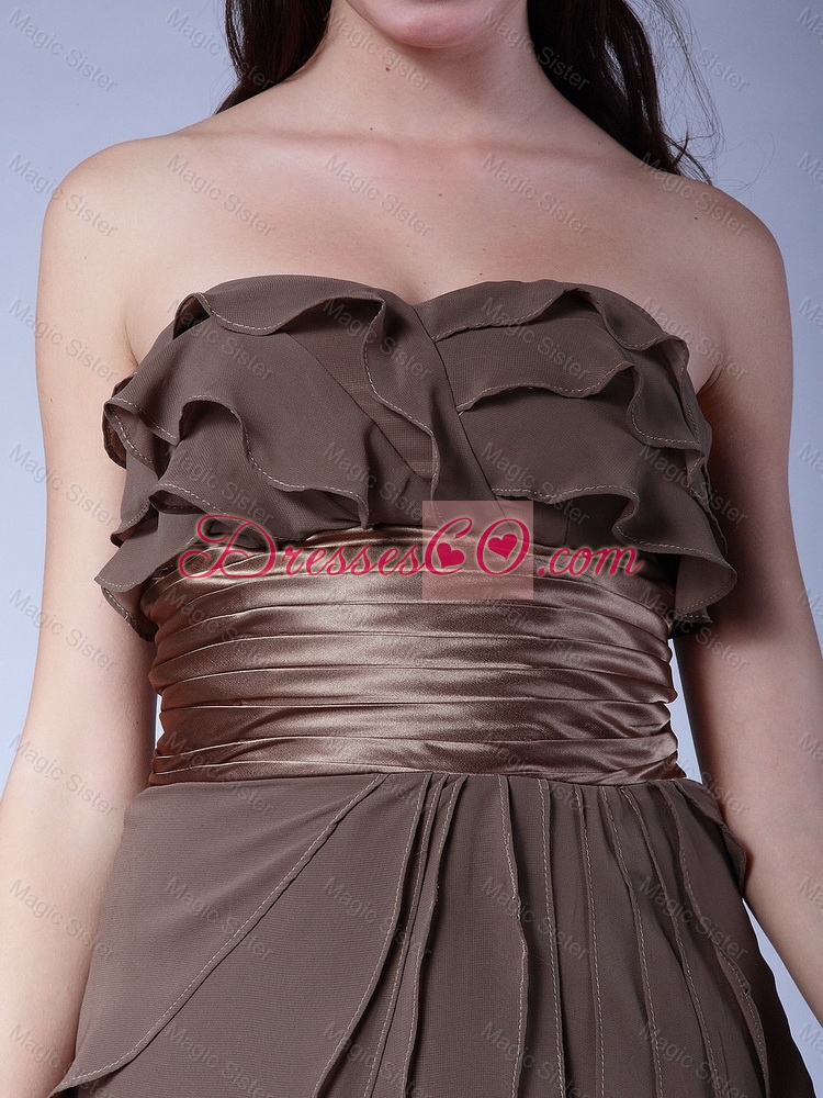 Elegant Ruffles and Belt Short Prom Dress in Brown for