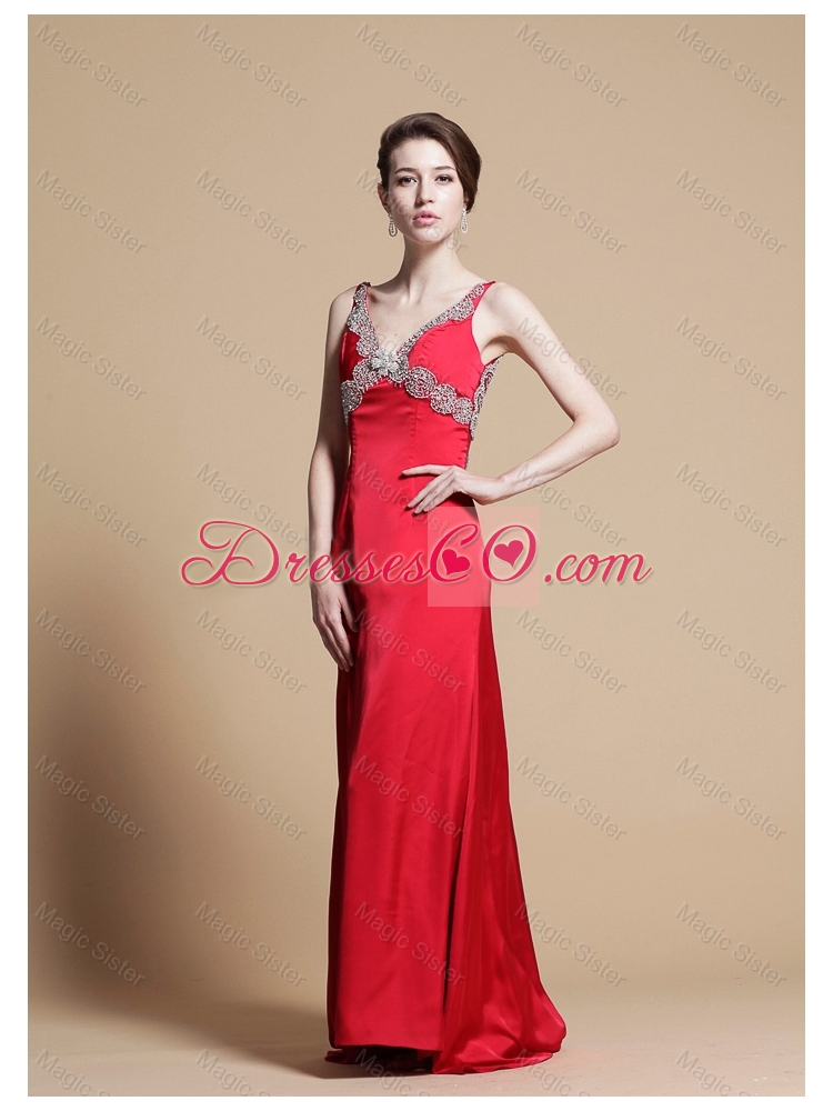 Exclusive Empire V Neck Beaded Prom Dress with Watteau Train