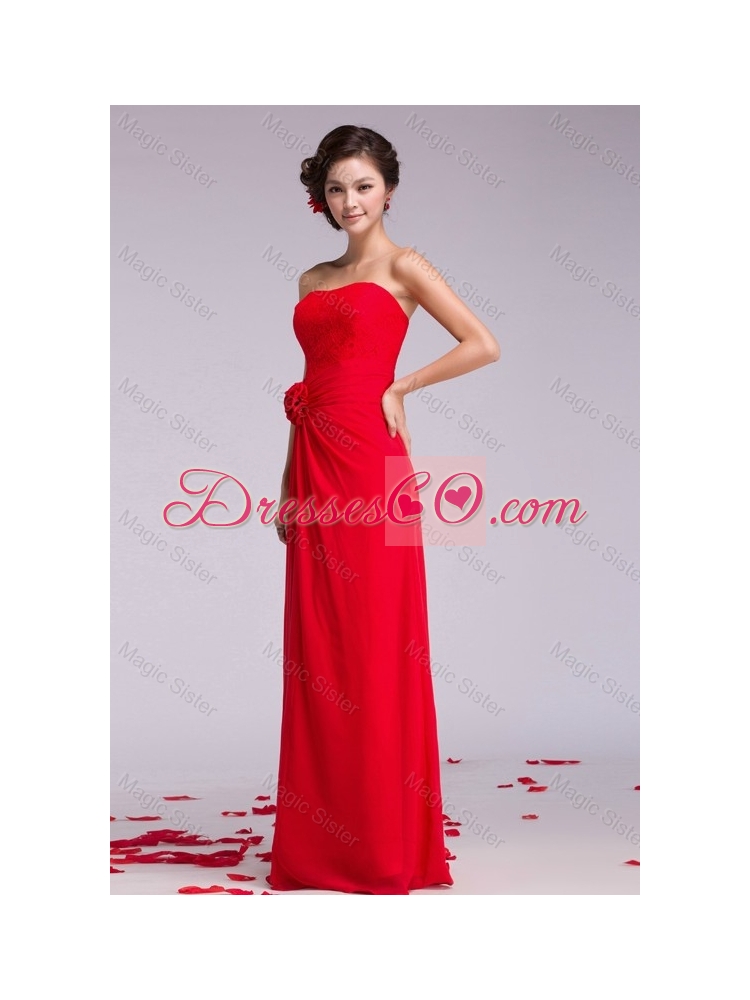 Gorgeous Strapless Hand Made Flowers Prom Dress in Red