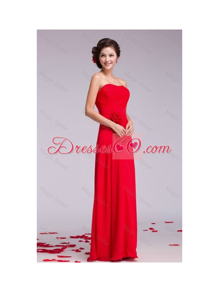 Gorgeous Strapless Hand Made Flowers Prom Dress in Red