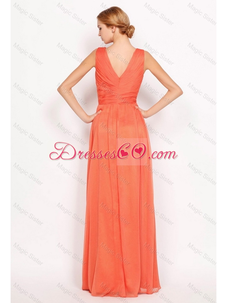 Luxurious V Neck Chiffon Prom Dress with Ruching for