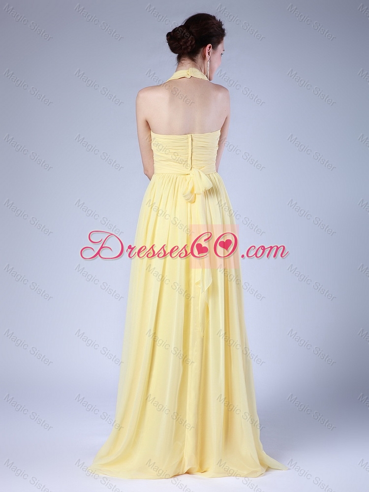 New Arrivals Halter Top Yellow Prom Dress with Brush Train
