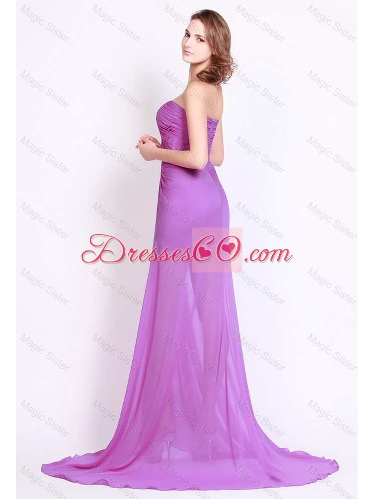 Perfect Lilac High Slit Prom Dress with Brush Train