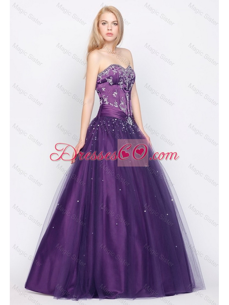 Popular A Line Lace Up Prom Gowns in Purple