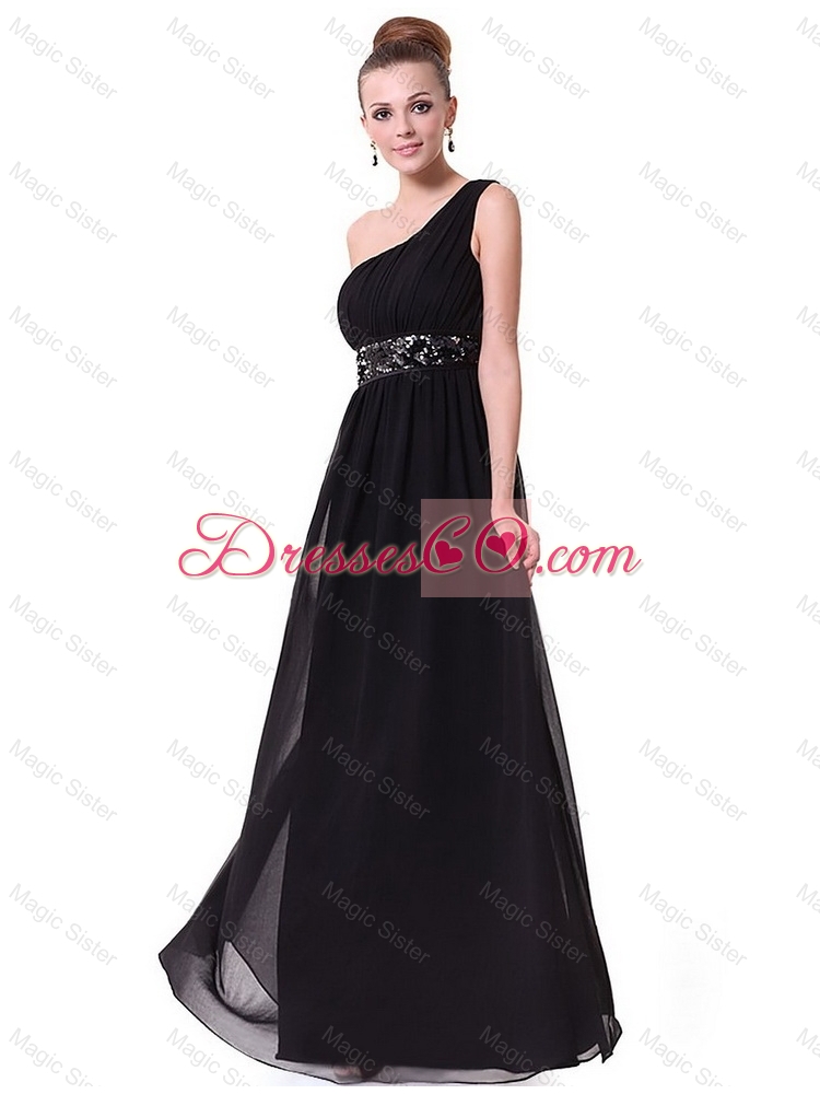 Pretty One Shoulder Sequined Prom Dress in Black