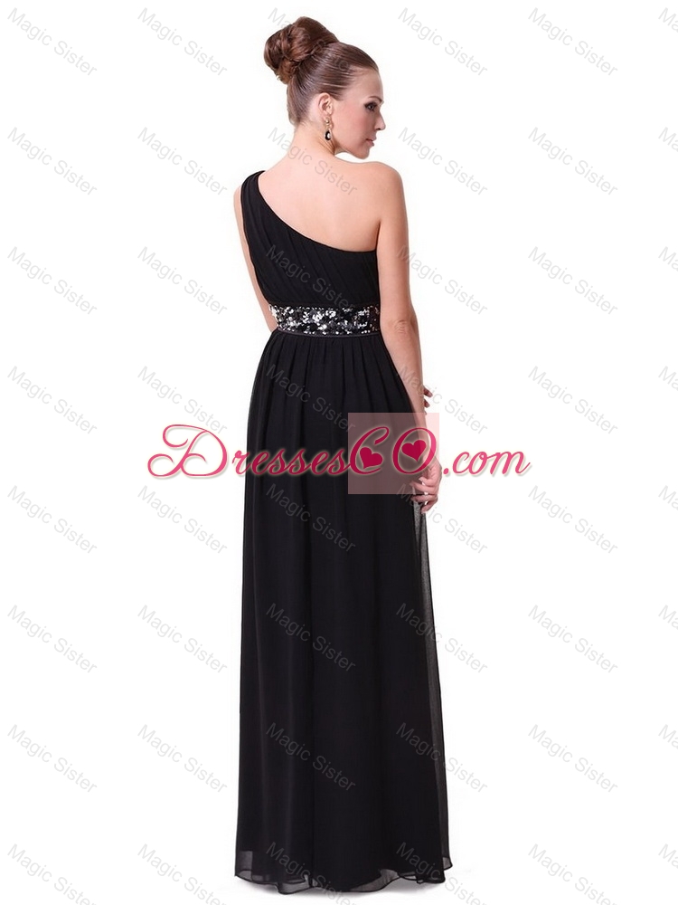 Pretty One Shoulder Sequined Prom Dress in Black