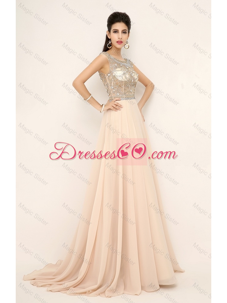 Beautiful Beaded Bateau Prom Dress with Brush Train