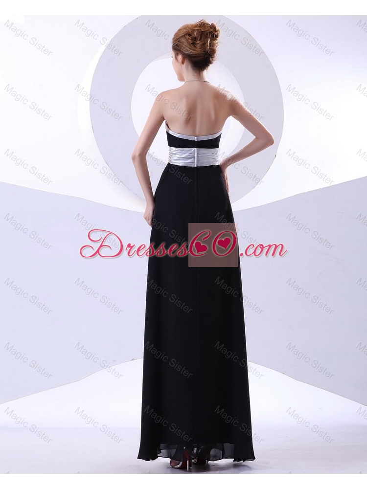 Elegant Strapless Black Prom Dress with Belt and Bowknot