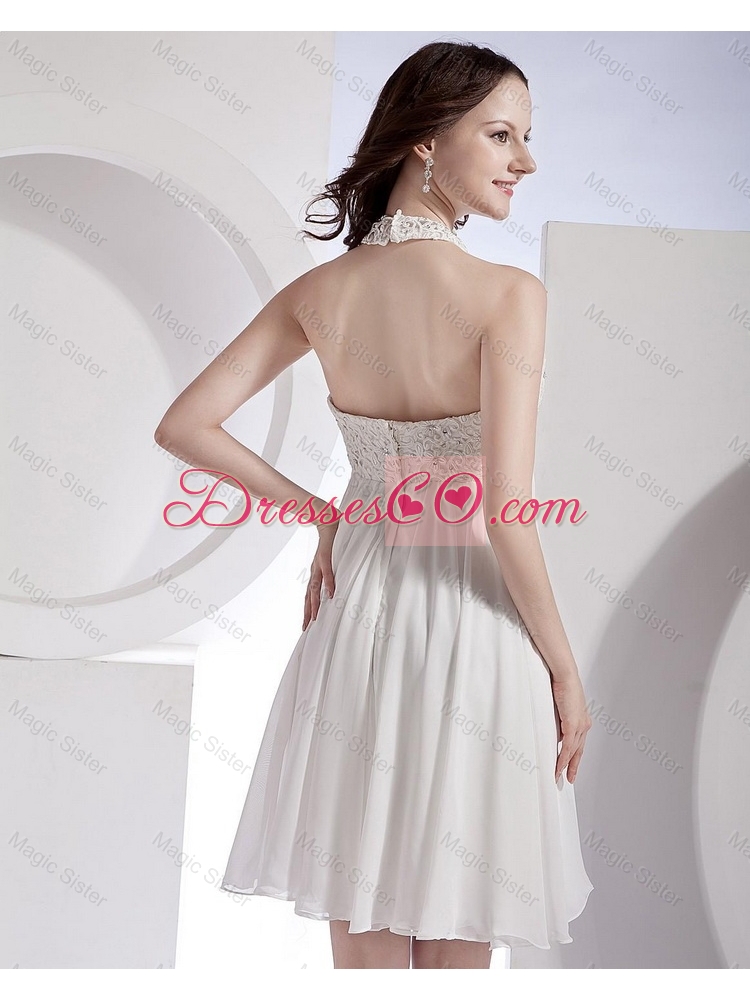 Popular Empire Halter Top Beaded Prom Dress in White