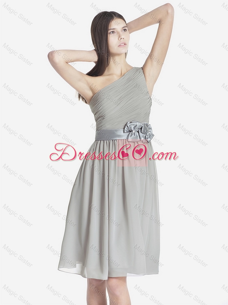 Fashionable One Shoulder Grey Prom Dress with Bowknot