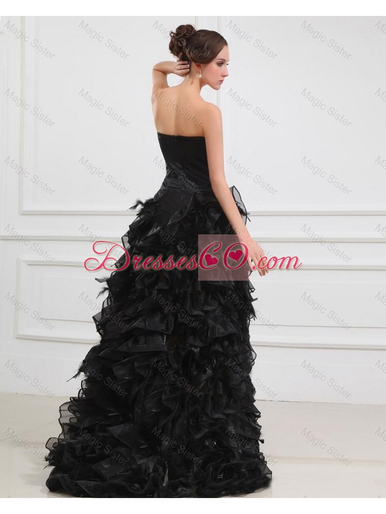 Gorgeous High Low Black Prom Gowns with Beading and Ruffles