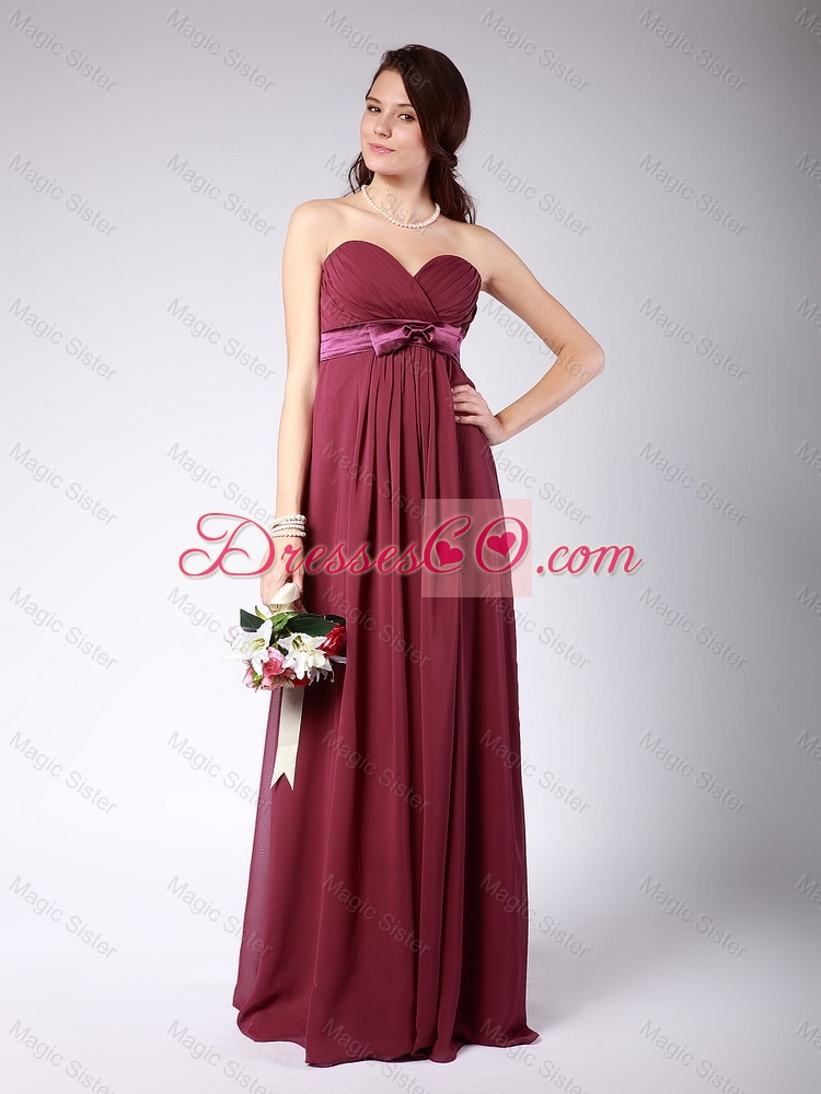 Gorgeous Burgundy Prom Dress with Belt and Bowknot