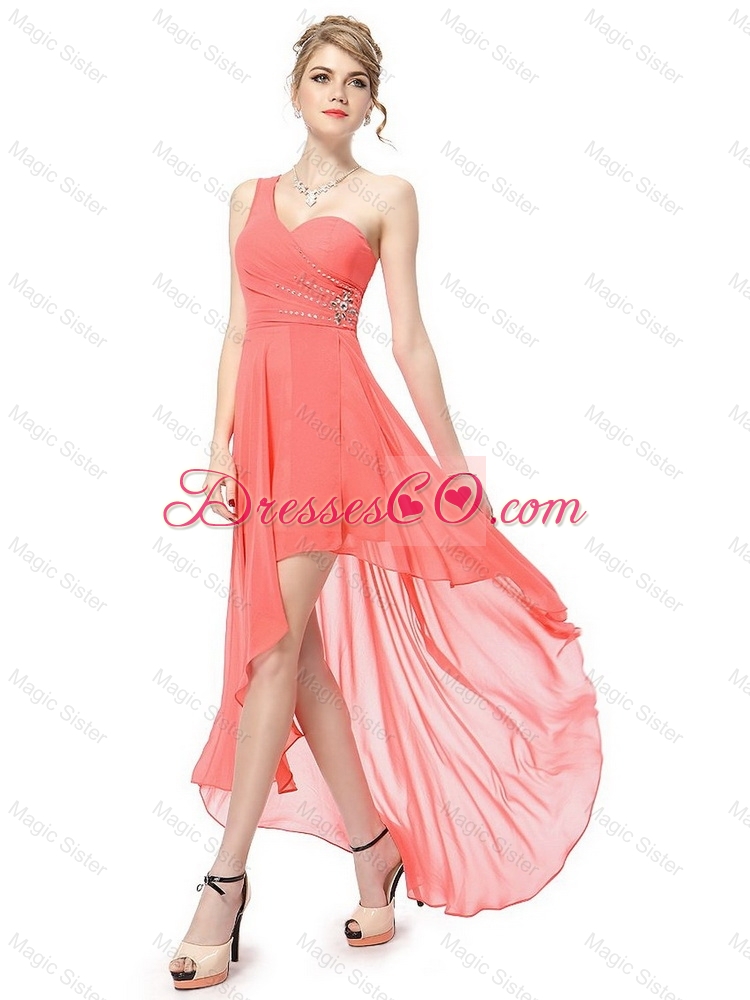 Latest High Low One Shoulder Prom Dress with Side Zipper
