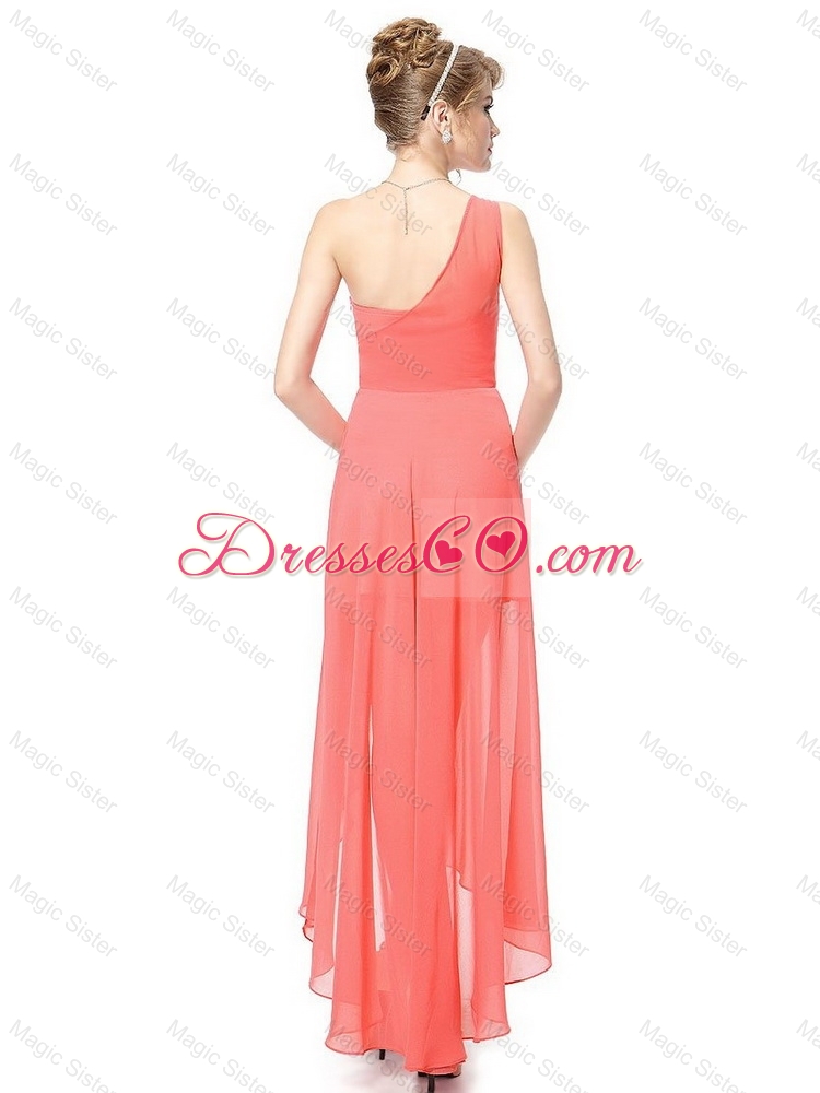 Latest High Low One Shoulder Prom Dress with Side Zipper