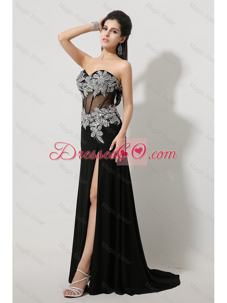 Luxurious Beaded and High Slit Prom Dress in Black