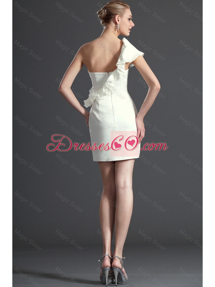 Most Popular One Shoulder White Prom Dress with Ruffles