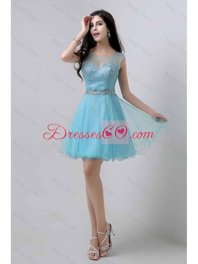 New Style A Line Scoop Open Back Prom Dress with Beading