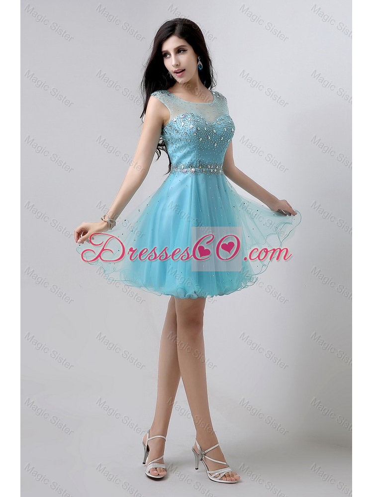 New Style A Line Scoop Open Back Prom Dress with Beading