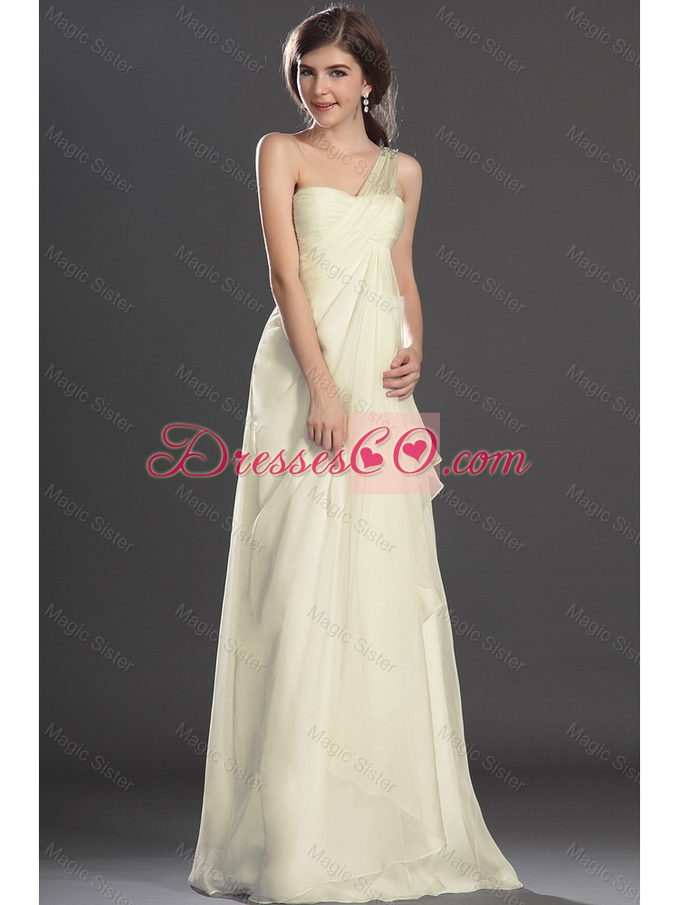 New Style Champagne Brush Train Prom Dress with One Shoulder
