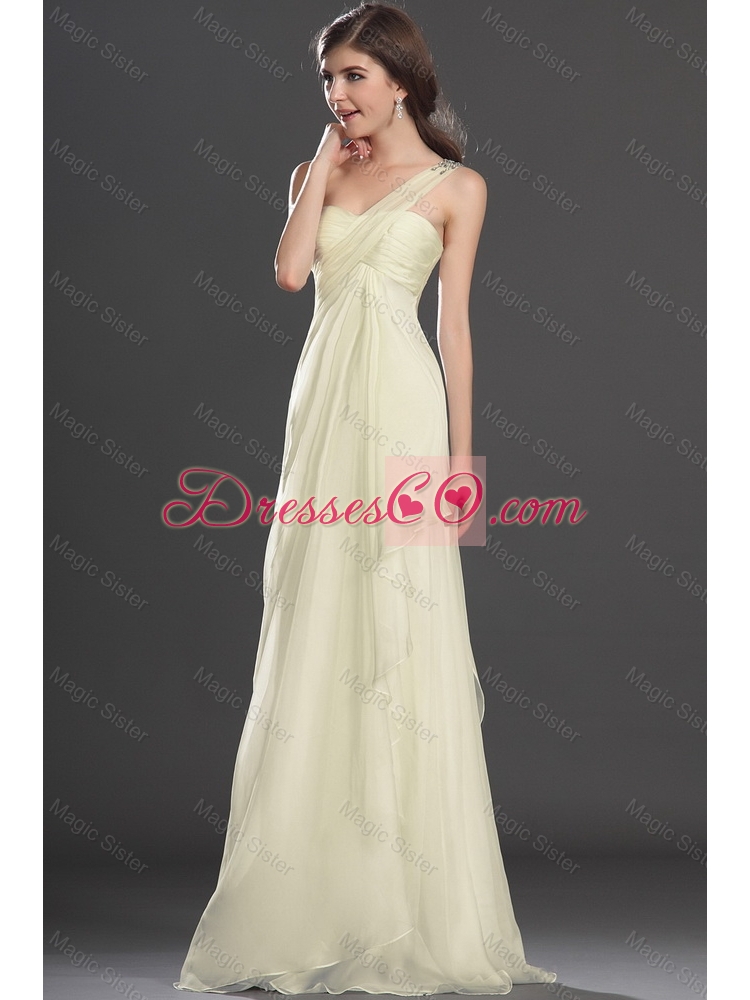 New Style Champagne Brush Train Prom Dress with One Shoulder