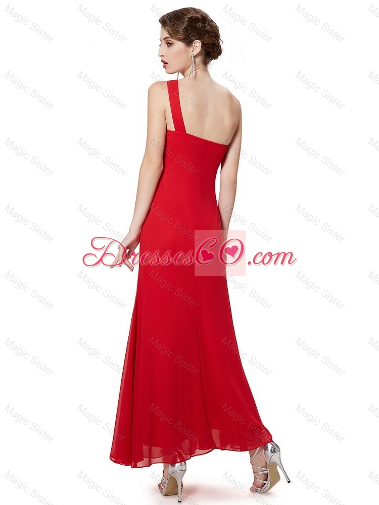 Perfect Empire One Shoulder Red Prom Dress with Beading