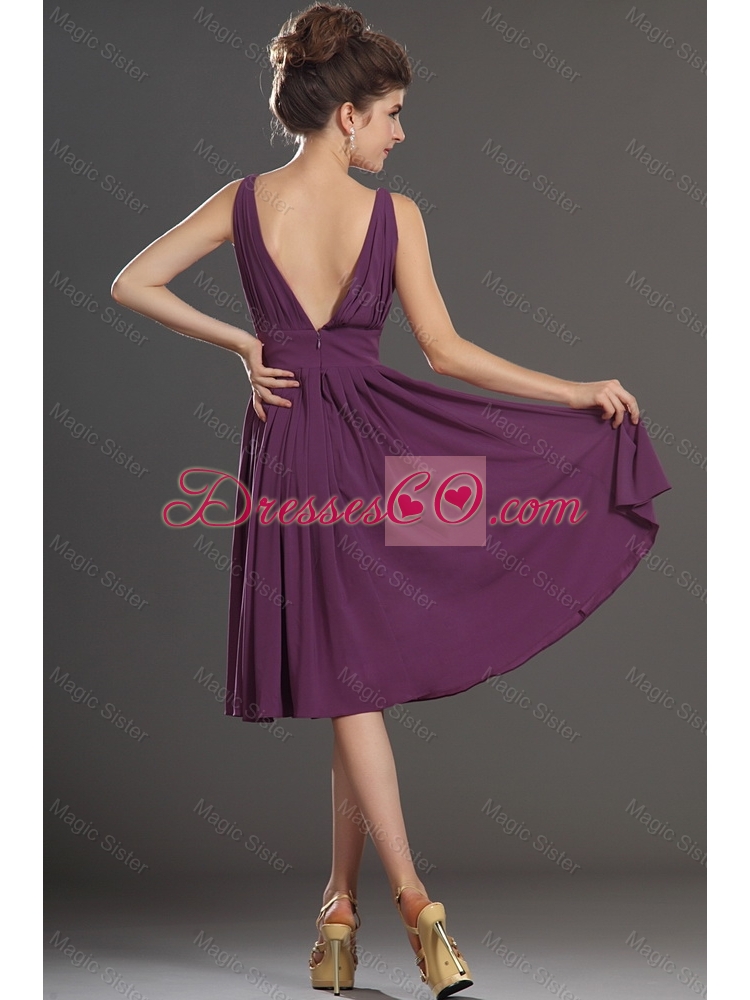 Perfect V Neck Short Prom Dress in Eggplant Purple