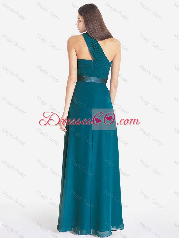Popular One Shoulder Floor Length Prom Dress with Ruching