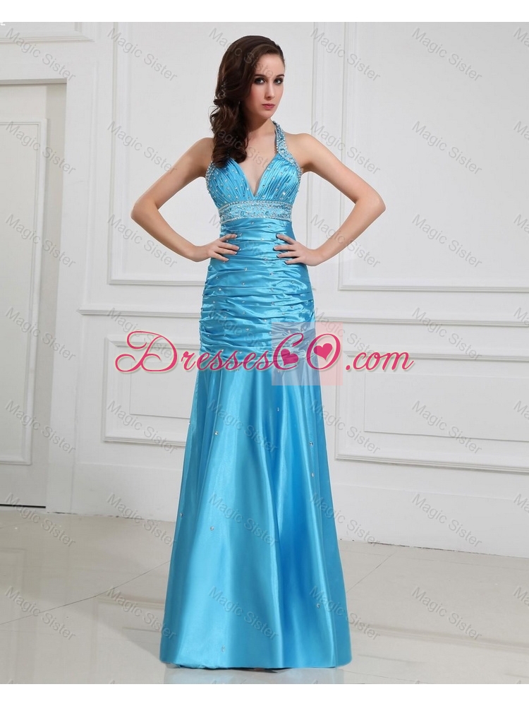 Sweet Mermaid Halter Top Prom Dress with Beading in Baby Blue