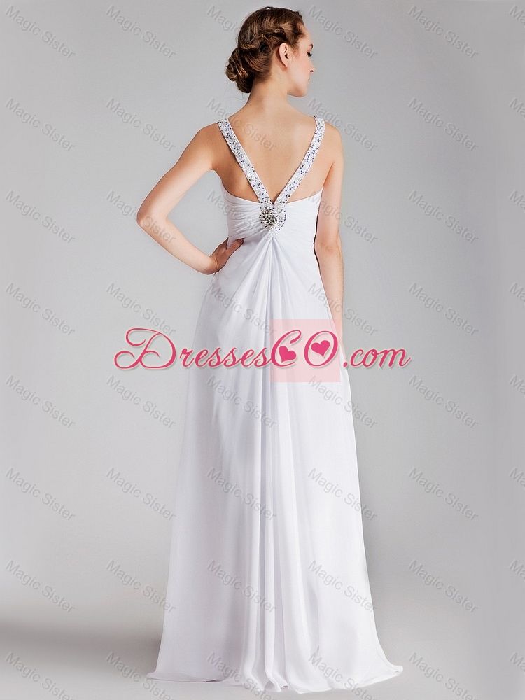 Beautiful Straps Brush Train Prom Gowns with Side Zipper
