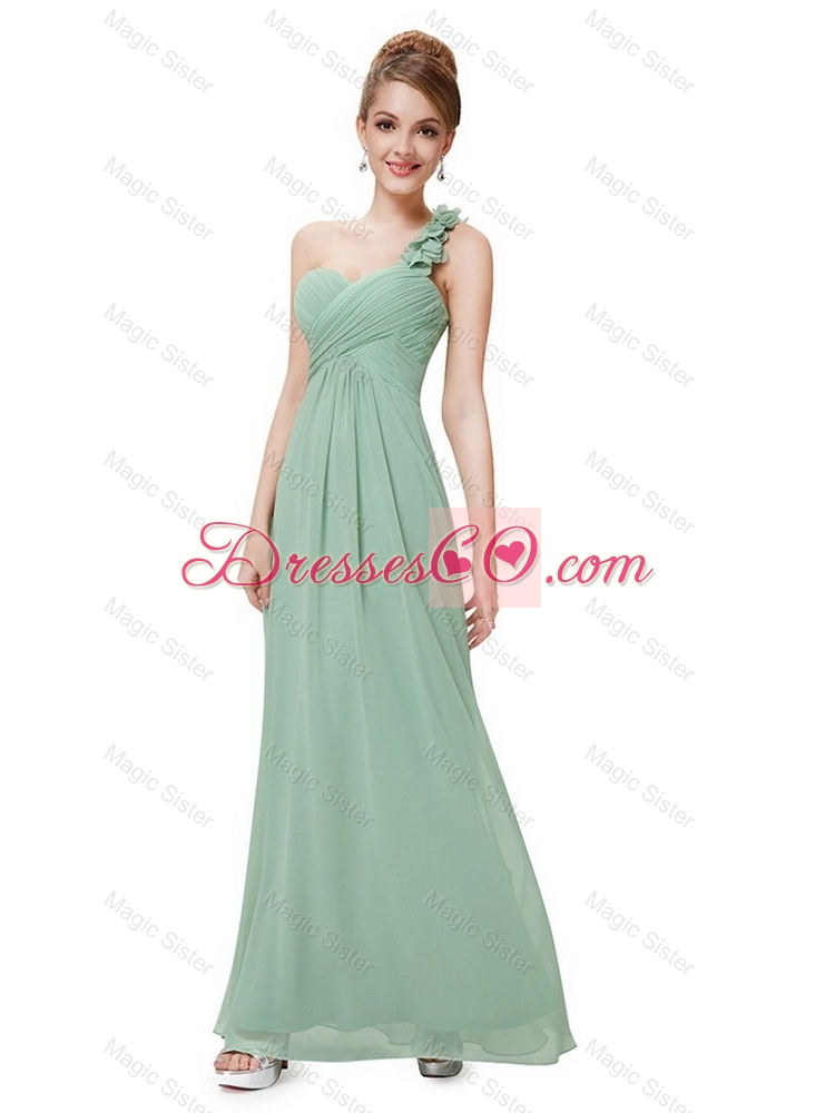 Classical One Shoulder Prom Dress with Hand Made Flowers