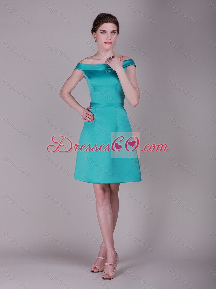 Elegant Off the Shoulder Belt Short Prom Dress in Turquoise