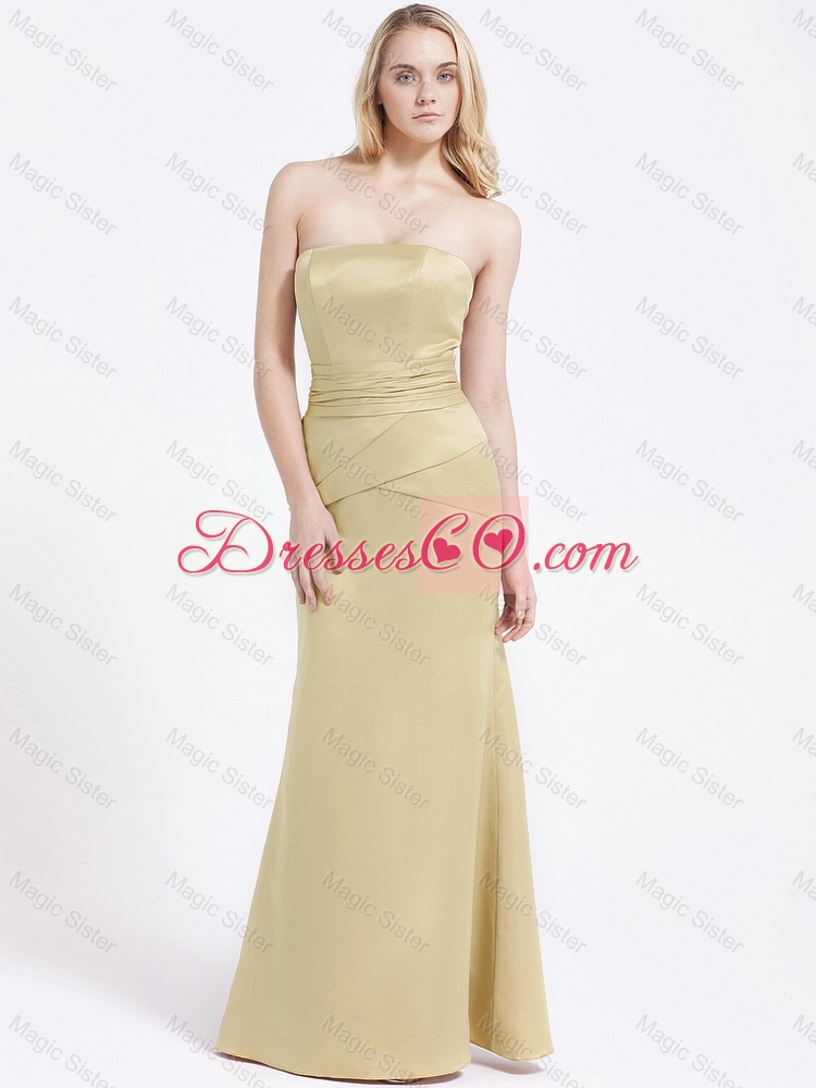 Formal Column Strapless Prom Gowns with Ruching