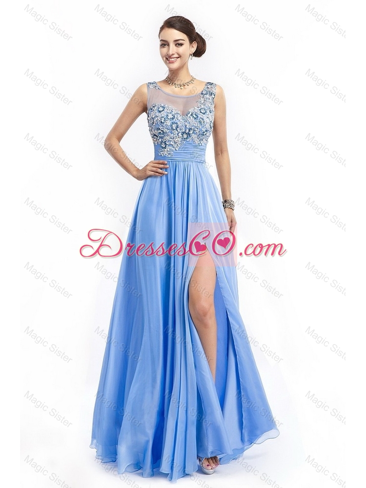 Gorgeous Brush Train Prom Dress with Appliques and High Slit