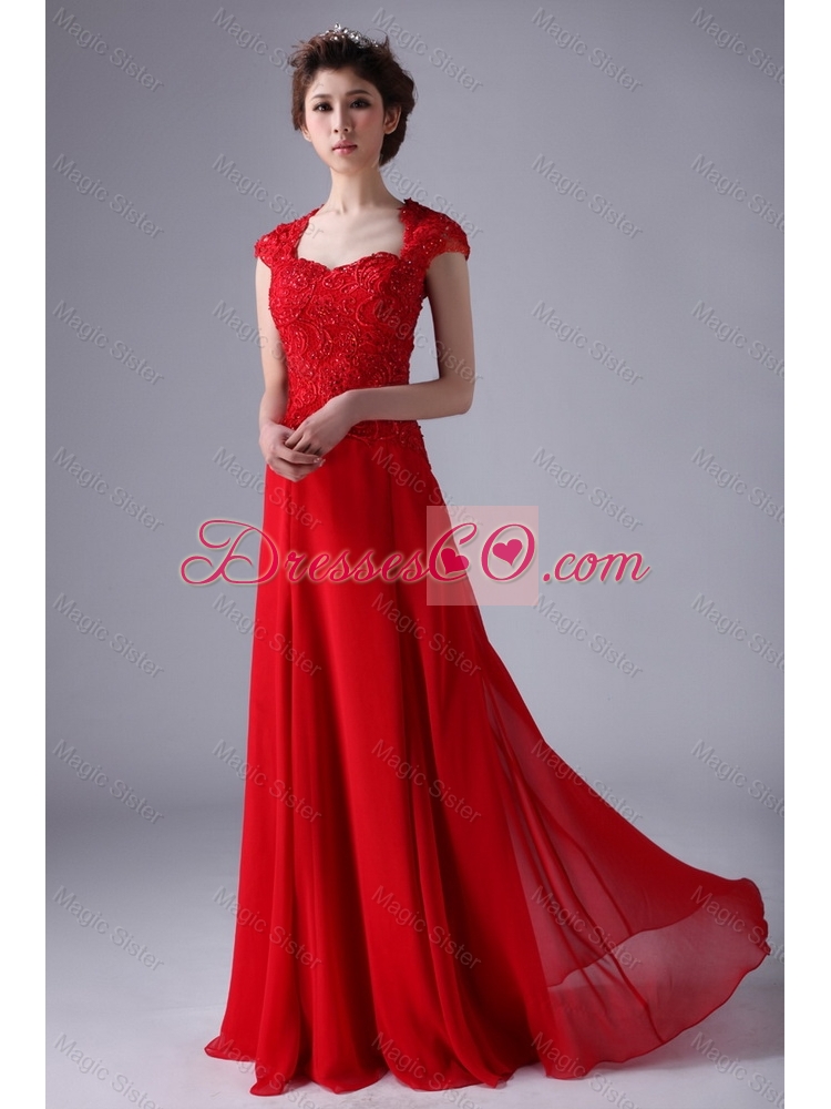 Gorgeous Exclusive V Neck Lace and Red Prom Dress with Beading and Lace