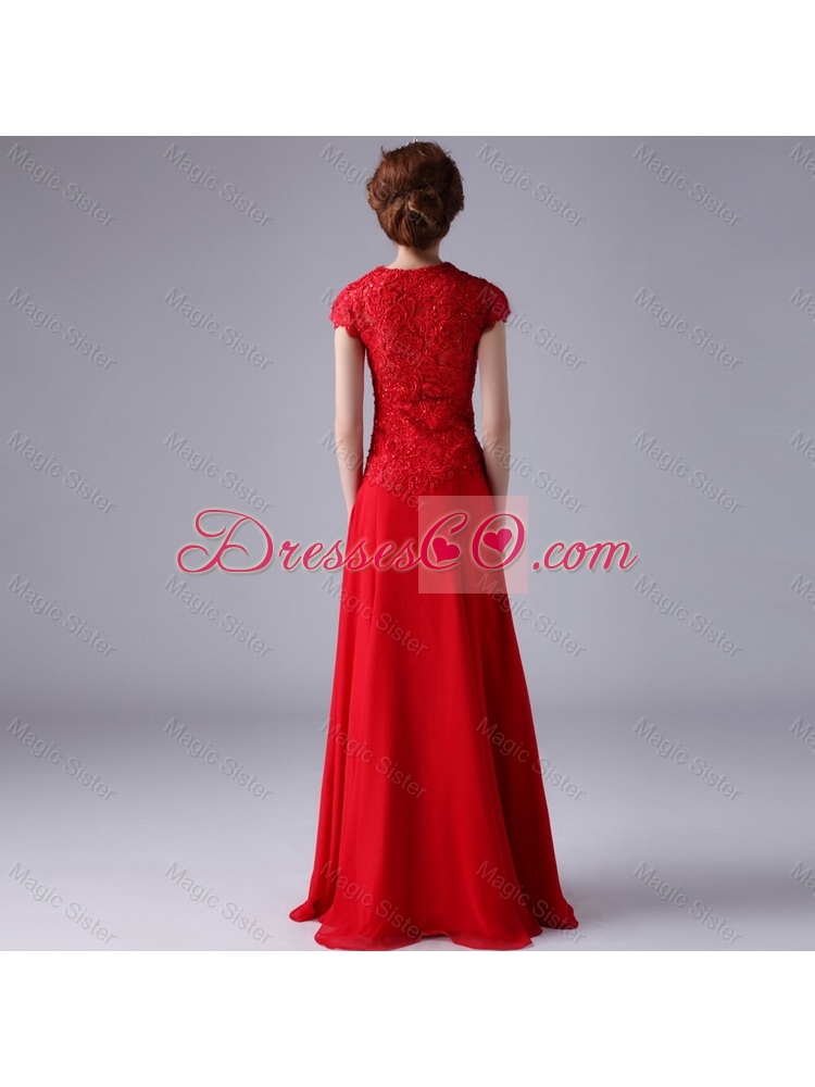 Gorgeous Exclusive V Neck Lace and Red Prom Dress with Beading and Lace