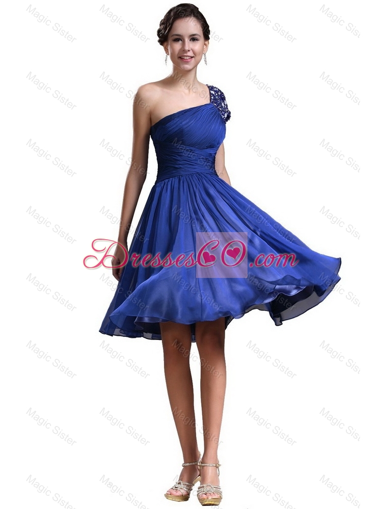 New Style One Shoulder Short Prom Dress in Royal Blue