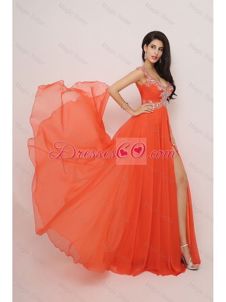 Classical Luxurious New Arrivals Brush Train Prom Dress with High Slit and Beading