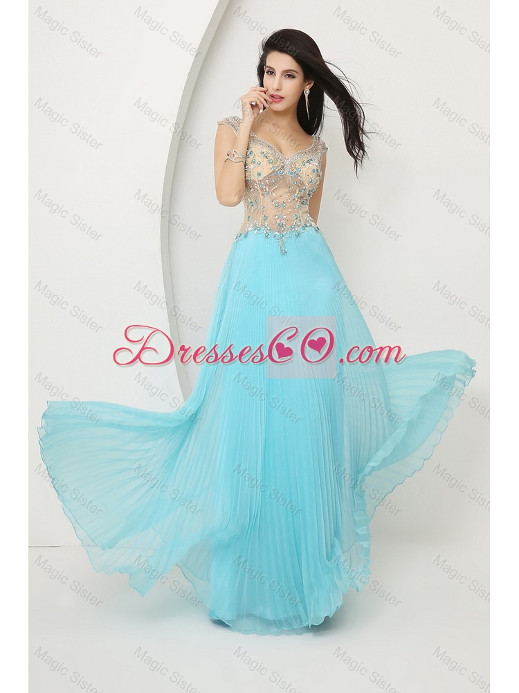 Classical Luxurious Perfect Pretty Beaded Straps Zipper Up Prom Dress with Cap Sleeves